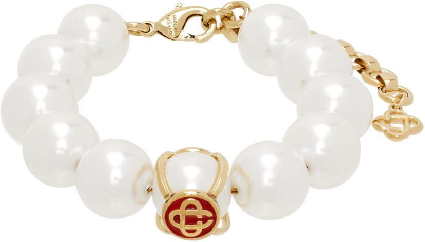 Armband Casablanca Logo Faux-Pearl Bracelet with Gold-Tone Hardware Metallisk | APS25-JW-257-01