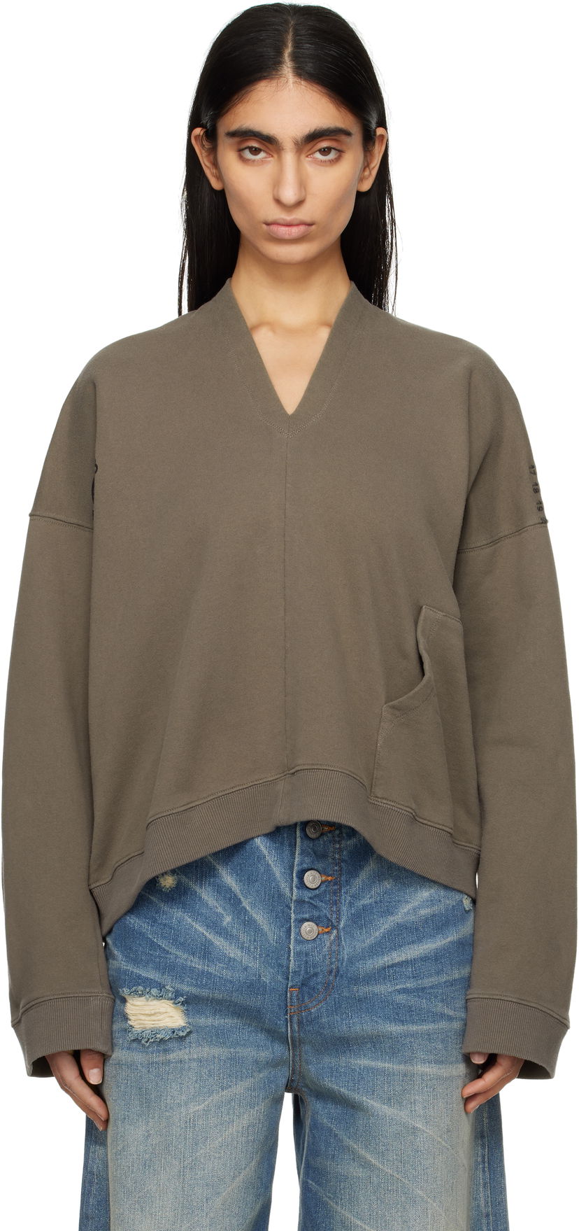 Sweater Maison Margiela MM6 Maison Margiela V-Neck Sweatshirt Brun | S52GU0239 M25014