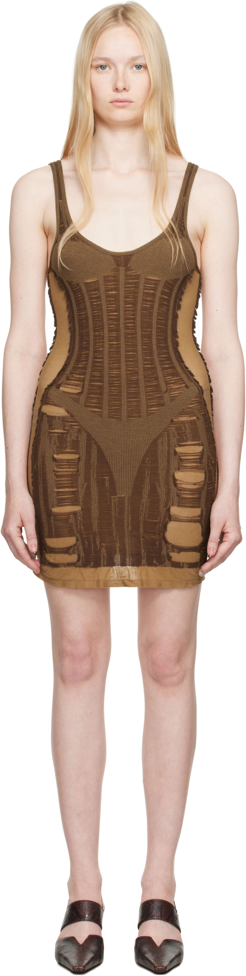 Klä Diesel Diesel M-Calimera Distressed Mini Dress Brun | A19215 0BJBI
