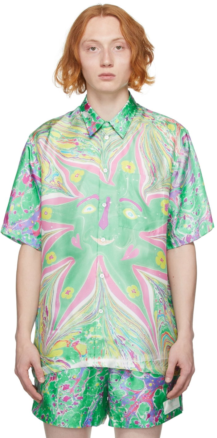 Skjorta Stella McCartney Stella McCartney Ricky Myfawnwy Edition Print Short Sleeve Shirt Grön | 604051SSA65