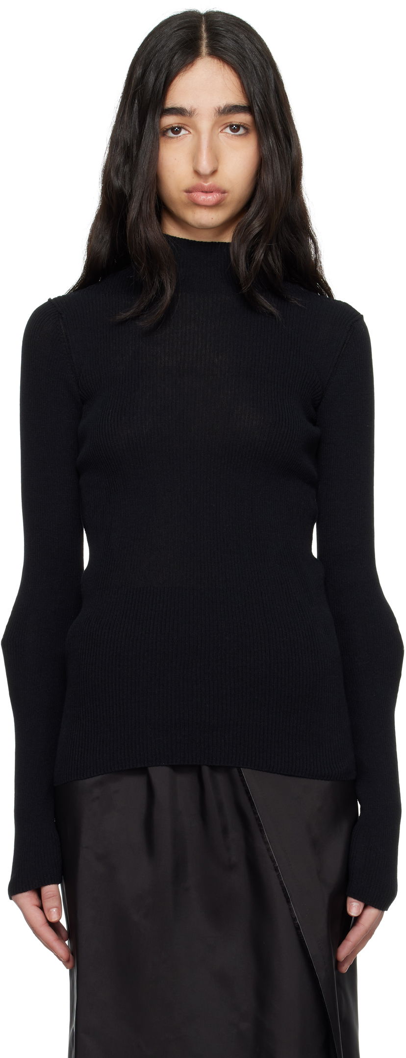 Sweater Maison Margiela MM6 Maison Margiela Elbow Patch Ribbed Turtleneck Top Svart | S62HA0094 M13126