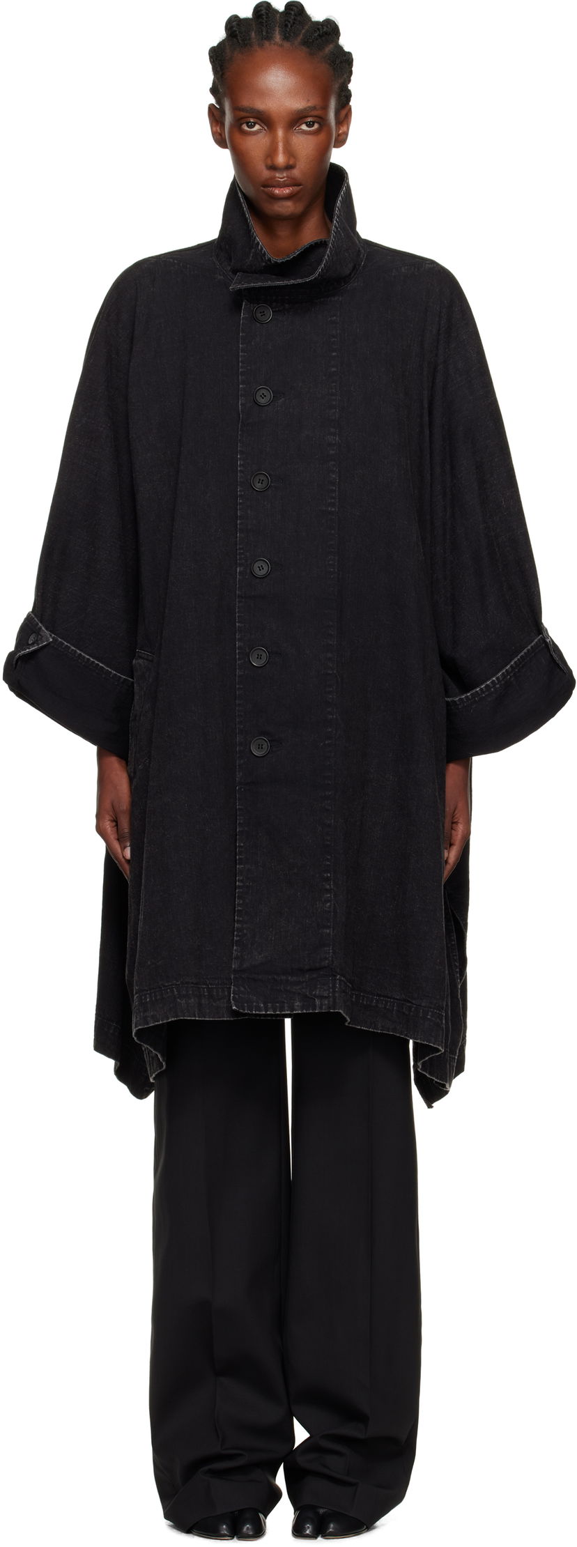 Rockar Yohji Yamamoto YOHJI YAMAMOTO High Neck Denim Coat Svart | FM-C51-007