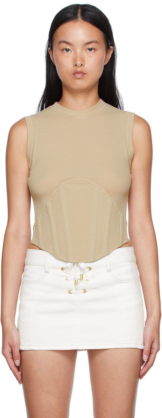 Linne Dion Lee Cotton Fitted Tank Top Beige | C3048S22, 0