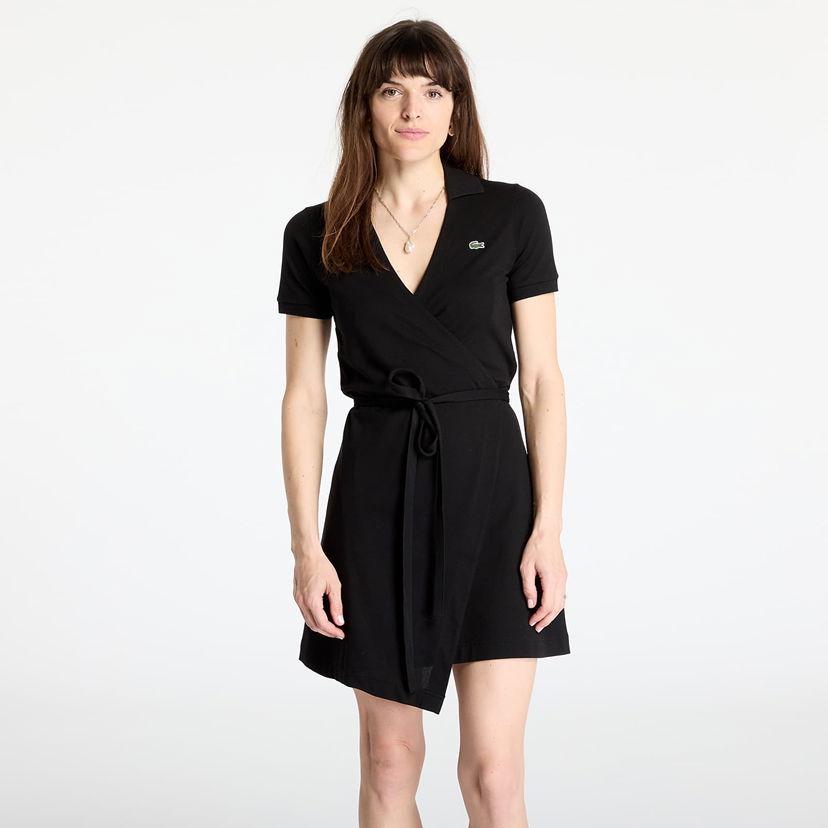 Klä Lacoste Lacoste Stretch Mini Pique Wrap Dress Svart | EF7252 031