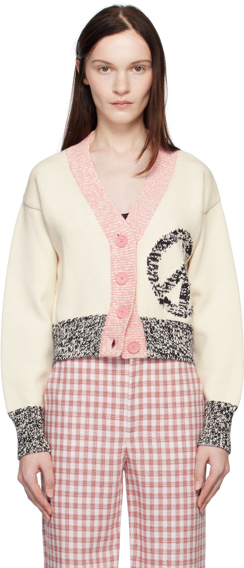 Sweater Moschino Urban Peace Sign Cardigan Beige | 251K10918