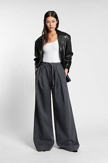 Jacka BOSS Long biker jacket in nappa leather Svart | 50547474, 1