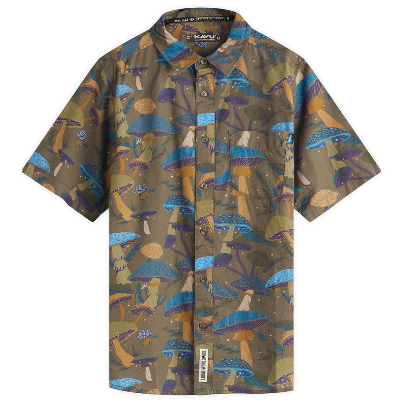 Skjorta KAVU Festaruski Stand Collar Short Sleeve Shirt Mushroom Kingdom Grön | 5036-2576