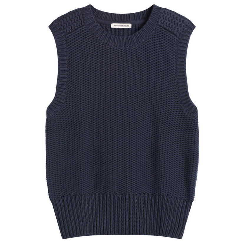 Väst YMC YMC Coda Knitted Vest, Size Small Mörkblå | P8ZAM-40