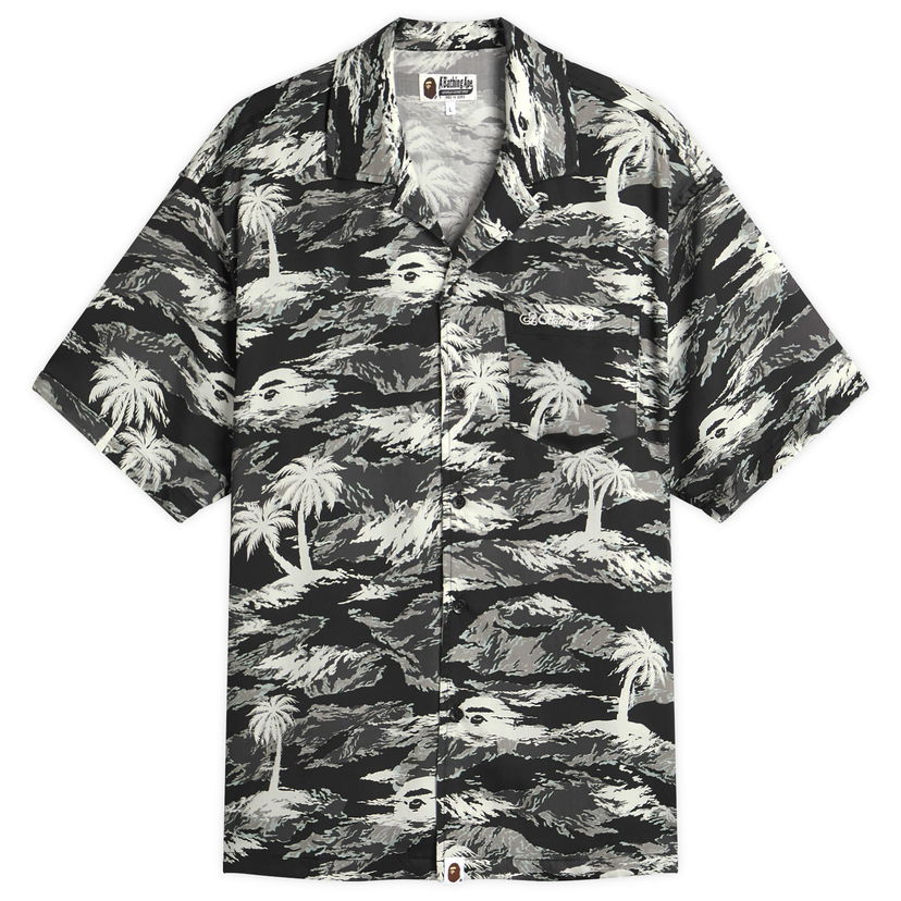 Skjorta BAPE A Bathing Ape Palm Tree Camo Open Collar Pocket Shirt Svart | 001SRL301306M-BLK