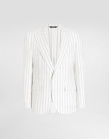 Jacka Dolce & Gabbana Dolce & Gabbana Single-Breasted Pinstripe Linen-Blend Jacket Vit | G2QS6TFR3F0S8052, 0