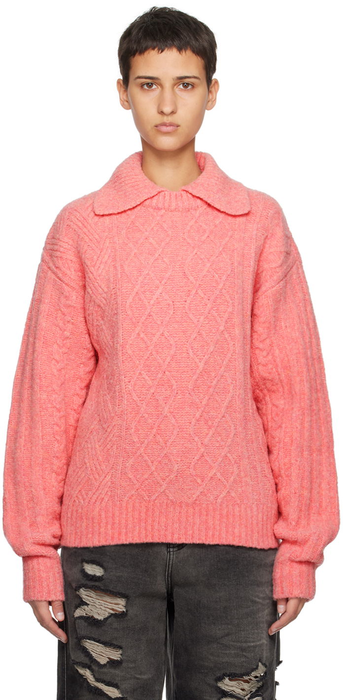 Sweater ADER ERROR Long Sleeve Cable Knit Polo Sweater Rosa | BMADFWKT0102PK