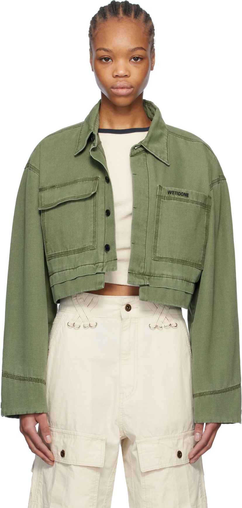 Jacka We11done We11done Cropped Work Jacket Grön | WD-JK0-25-055-W-KK
