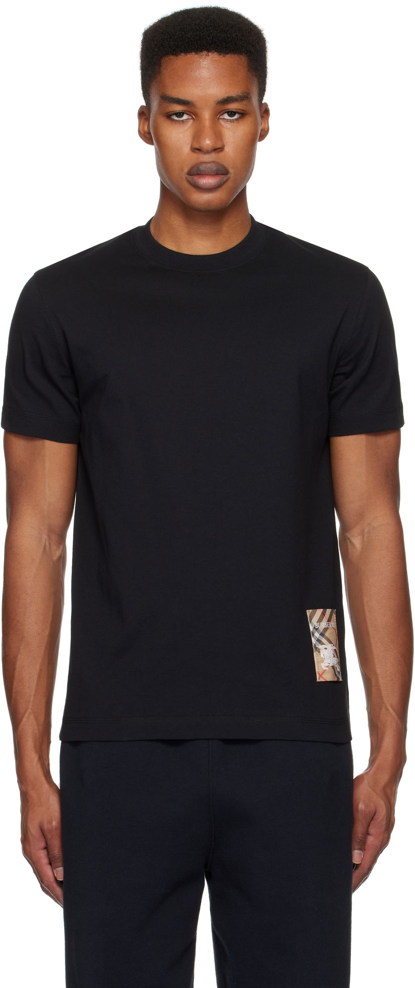 T-shirt Burberry Check Label Cotton T-Shirt Svart | 8104889