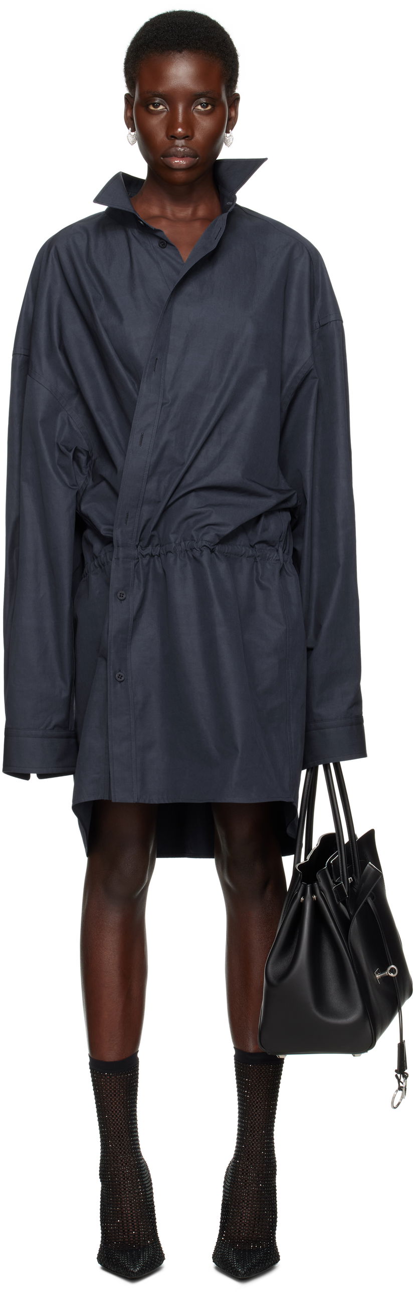 Klä Balenciaga Balenciaga Shirt Mini Dress Mörkblå | 814136 TRM17