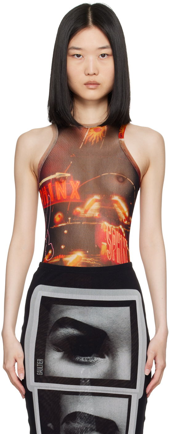 Kropp Jean Paul Gaultier Jean Paul Gaultier 'The Pigalle' Printed Mesh Bodysuit Brun | 24/30-F-BD044-T552-00301550