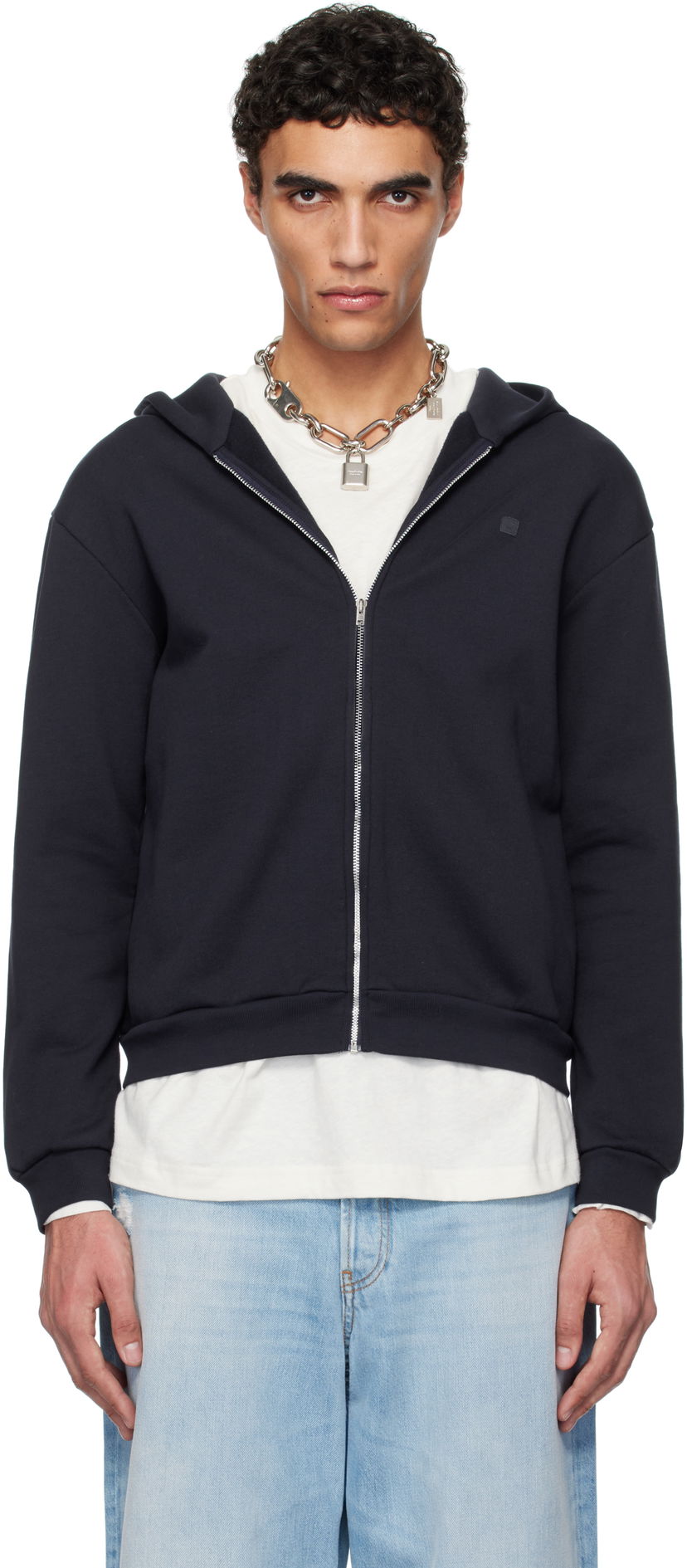 Sweatshirt Acne Studios Acne Studios Zip-Up Hoodie Mörkblå | CI0185-