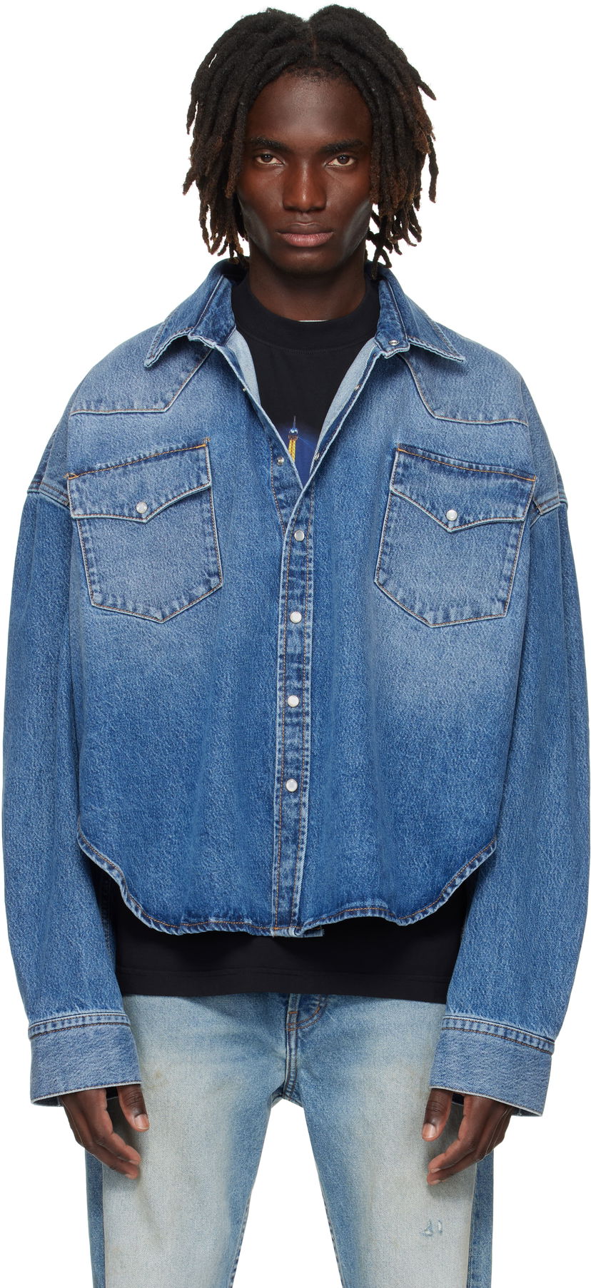 Skjorta VETEMENTS Vetements Boxy Cropped Denim Shirt Blå | UH76DS525MB2