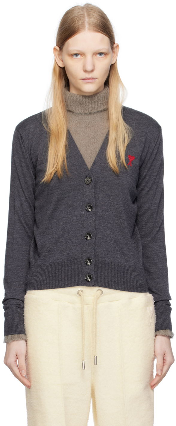 Sweater AMI Cardigan Grå | FKC111.KN0025, 0
