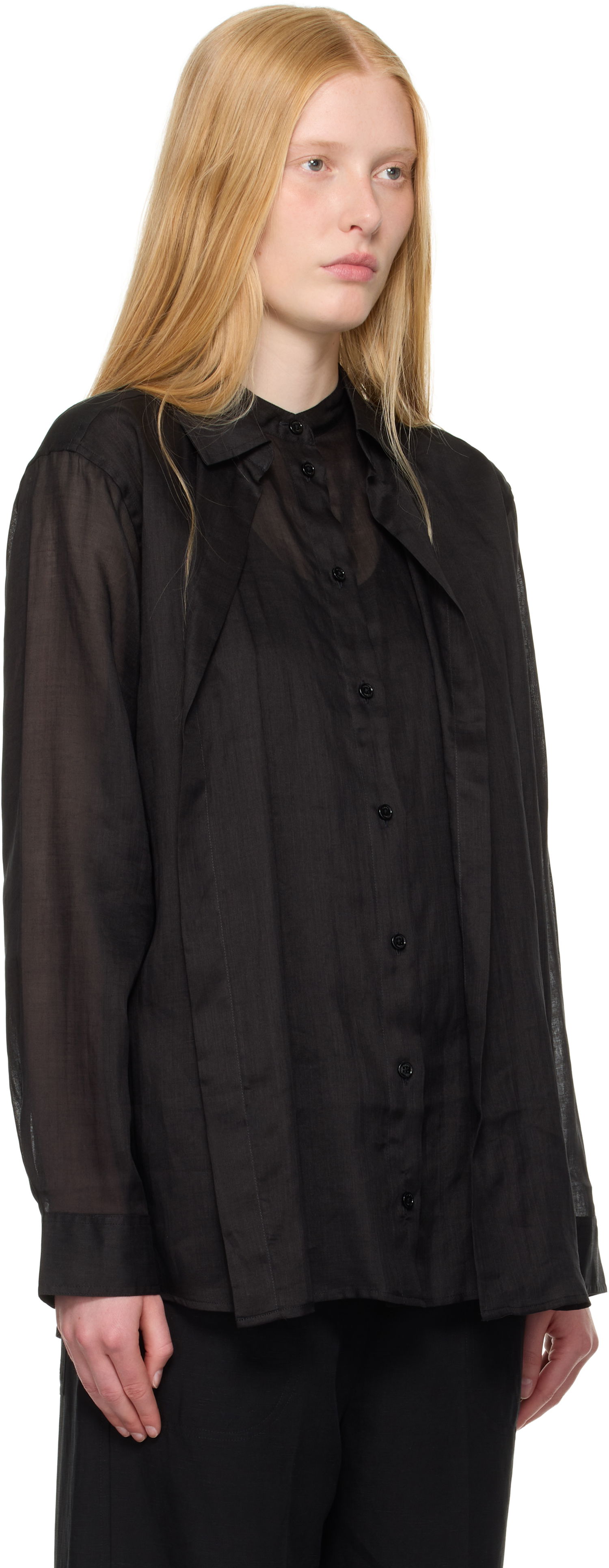 Skjorta TOTEME TOTEME Double Collar Linen Shirt Svart | 253-WRT0544-FB0434, 1