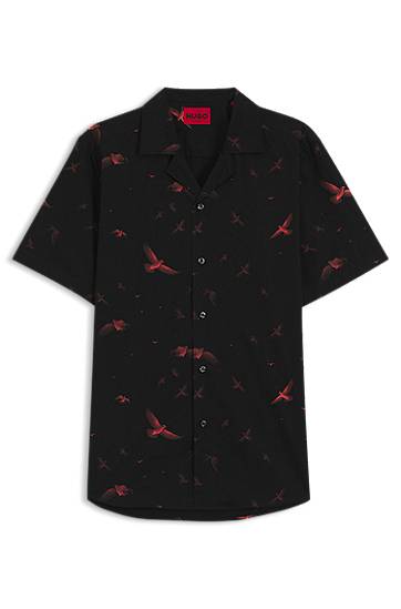 Skjorta BOSS Relaxed Fit Printed Cotton Poplin Shirt Svart | 50545328