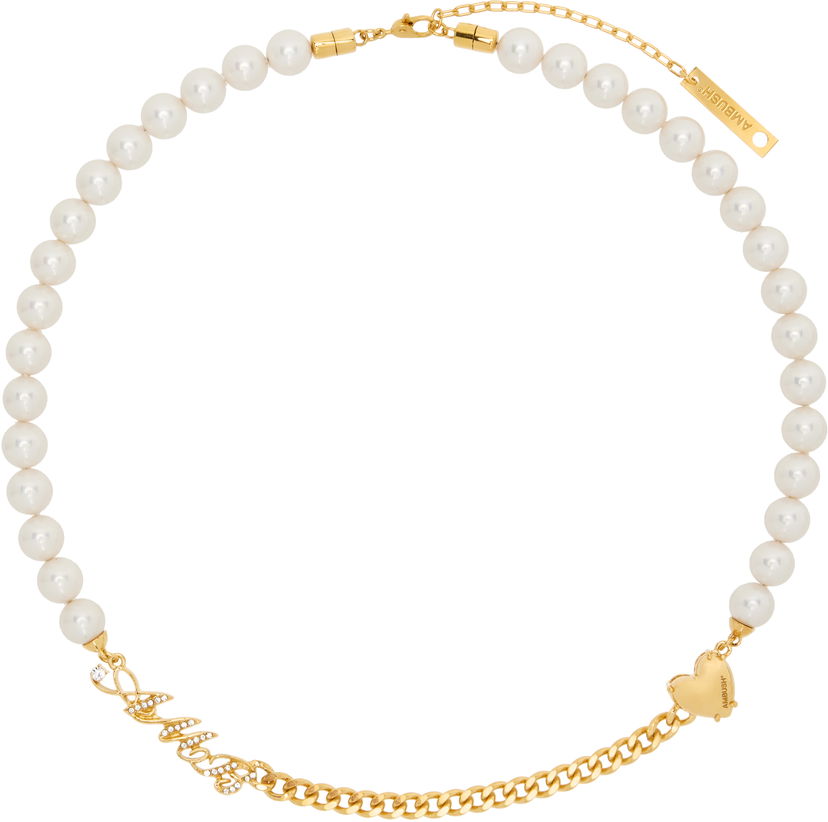 Halsband Ambush AMBUSH Pearl and Chain Mix Necklace Vit | BWOB007F24SIL0017600