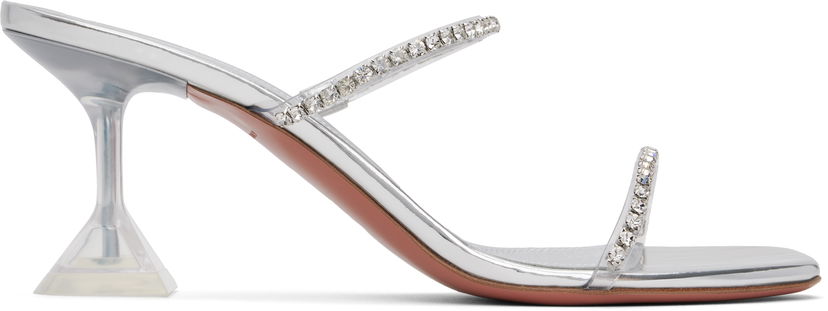 Tillbehör Amina Muaddi Amina Muaddi Gilda Glass Slipper 70 Heeled Sandals Metallisk | GILDA GLASS SLIPPER 70 PVC