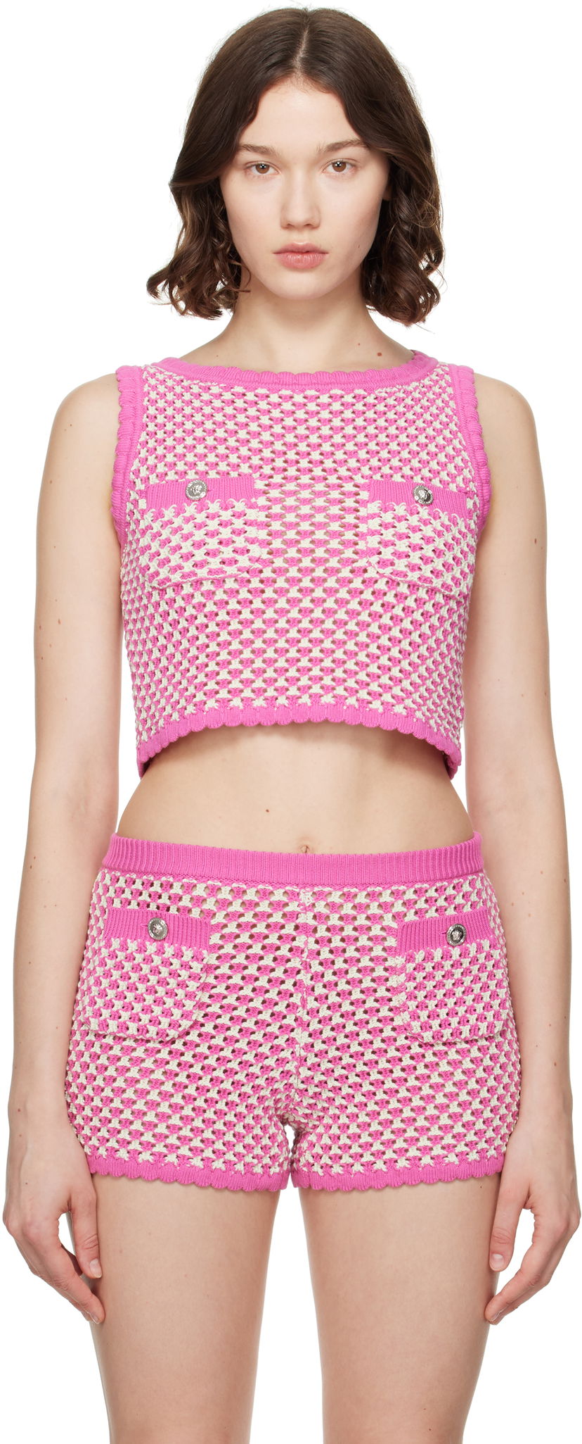 Crop top Versace Versace Crochet Knit Top Rosa | 1020376_1A14747