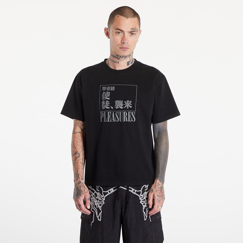 T-shirt Pleasures Angel Attack Heavyweight Short Sleeve Tee Faded Black Svart | P24E006 BLACK