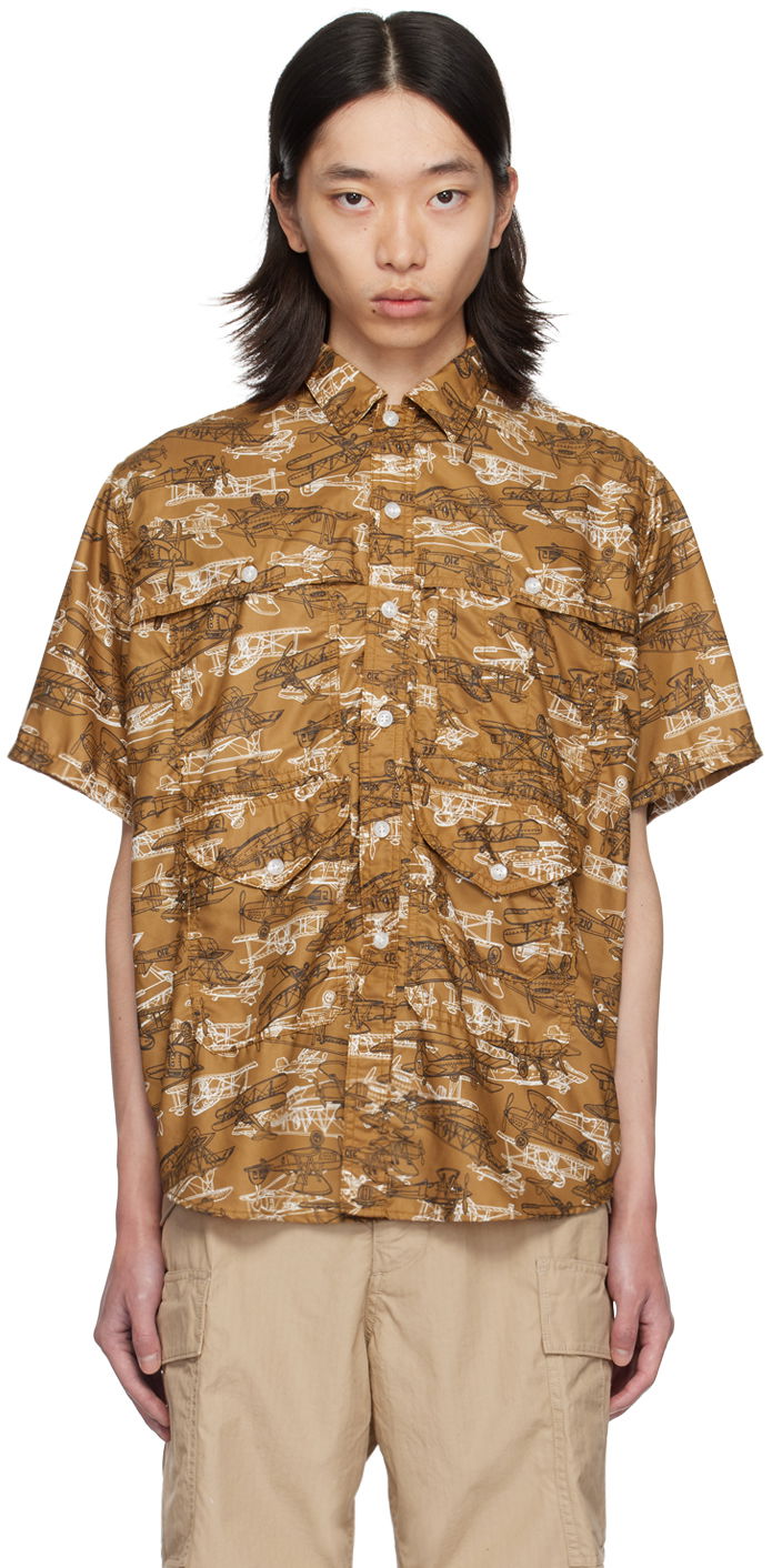 Skjorta BEAMS BEAMS PLUS Adventure II Biplane Print Shirt Brun | 3801-0122-791