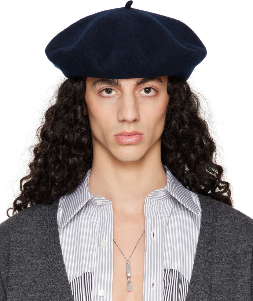 Basker Maison Margiela Maison Margiela Heavy Wool Beret Mörkblå | S50TC0075 M13115