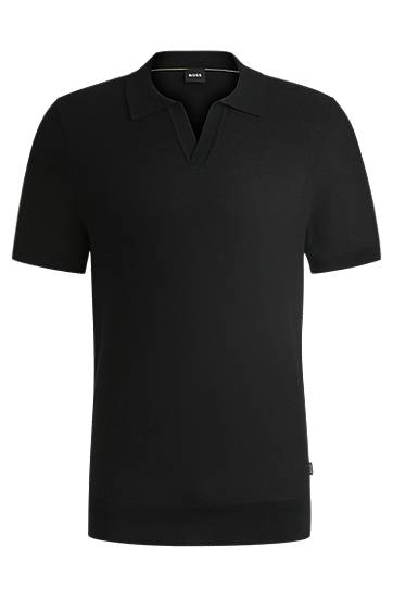Polotröja BOSS Knit Sweater with Johnny Collar Svart | 50537654, 0