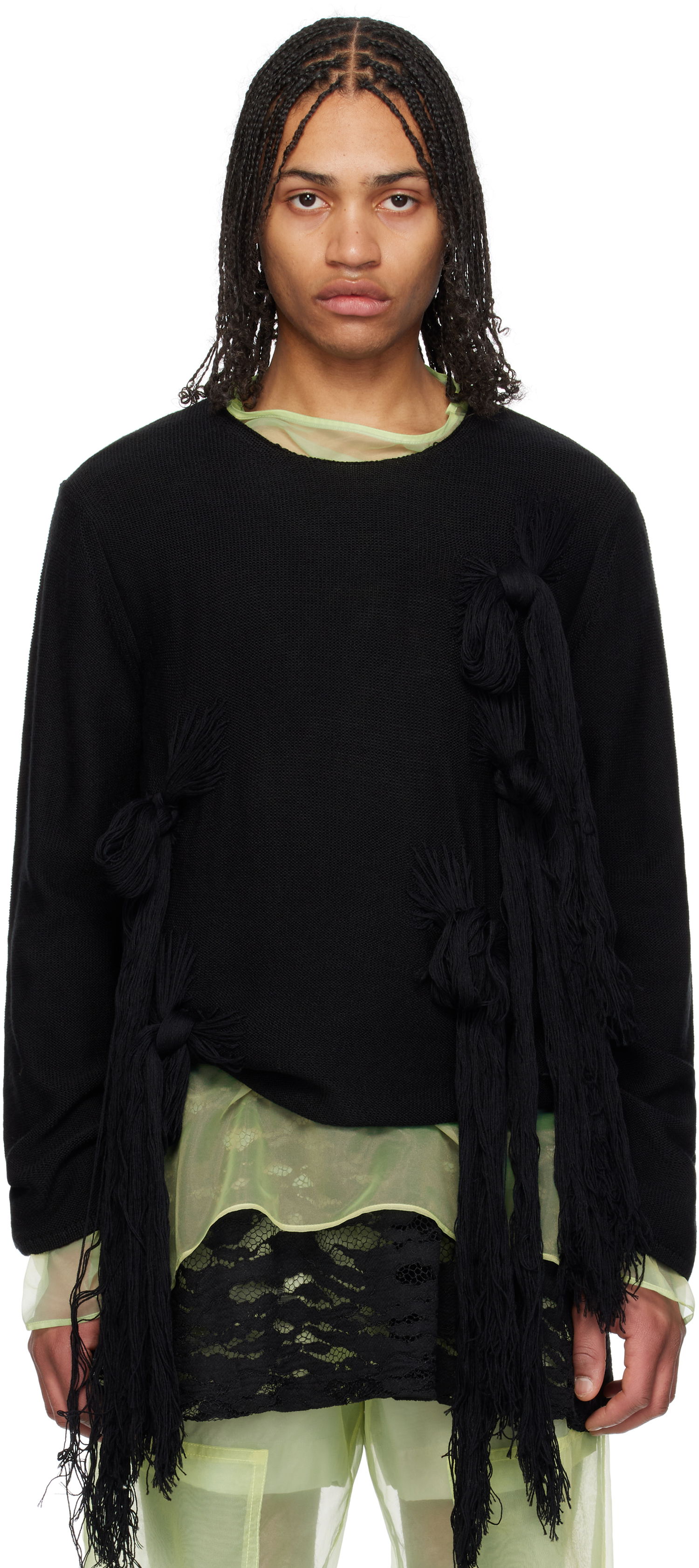 Sweater Comme des Garçons CDG Homme Plus Worsted Wool Knotted Tassel Sweater Svart | PO-N002-051, 0