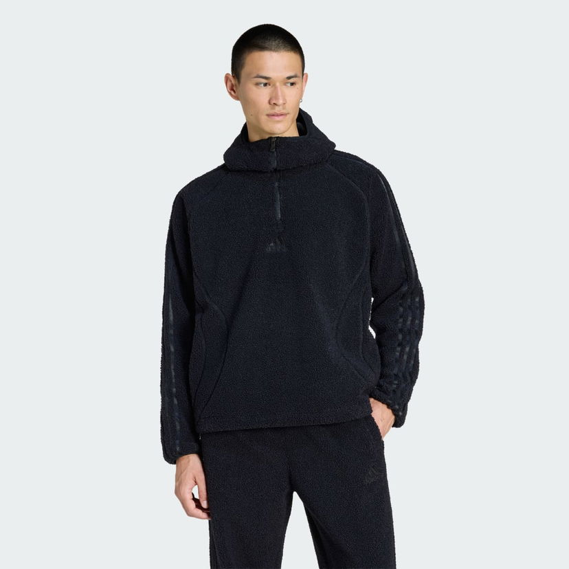 Sweatshirt adidas Performance Teamgeist Borg Fleece 1/4 Zip Hoodie Svart | KR5187