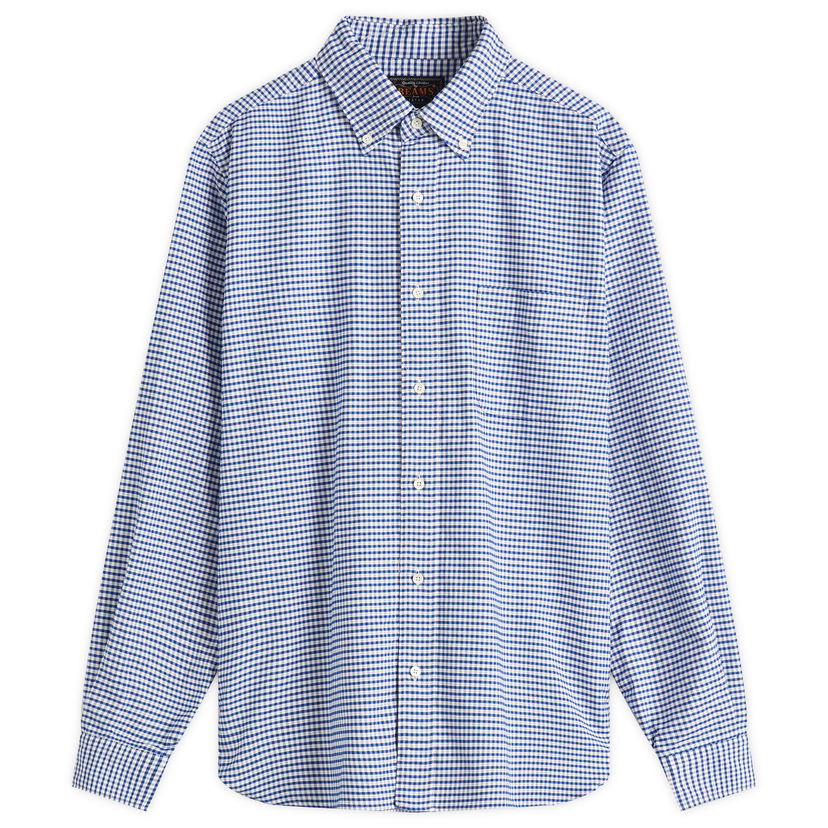 Skjorta BEAMS Beams Plus Button Down Gingham Oxford Shirt, Size Medium Blå | 3811-0077-139-75