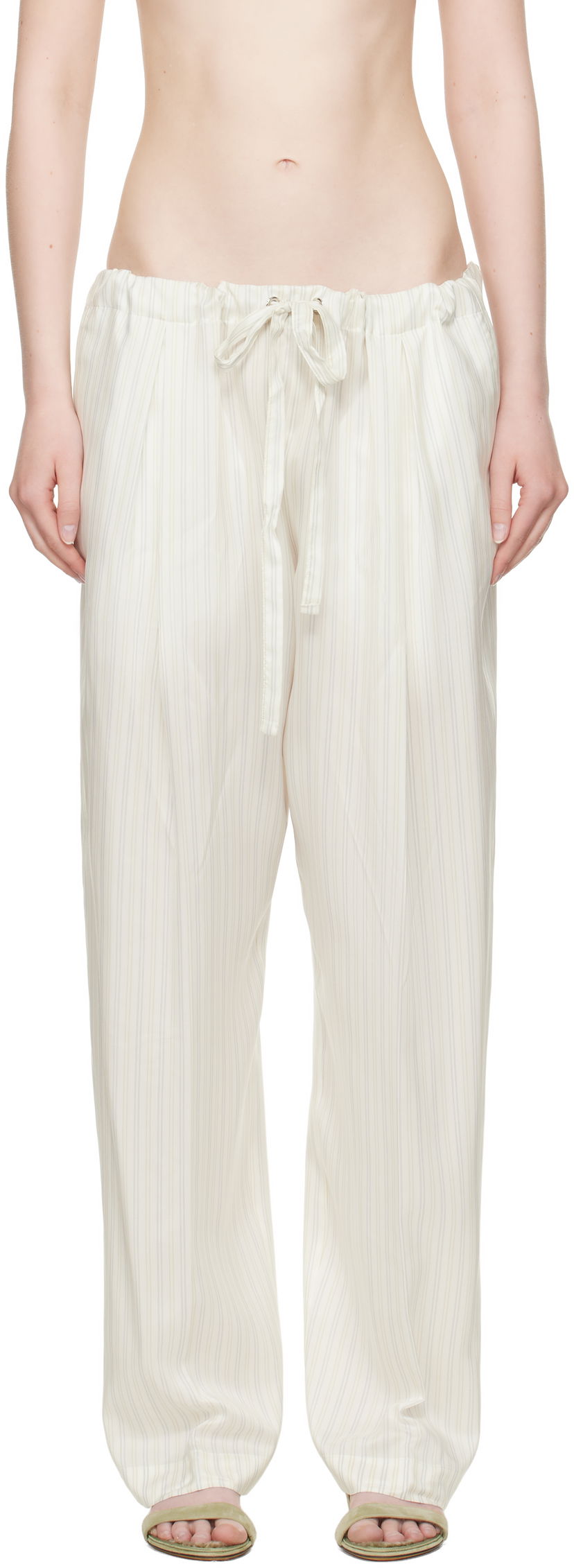 Byxor Khaite KHAITE Trenton Striped Drawstring Trousers Vit | 31603003