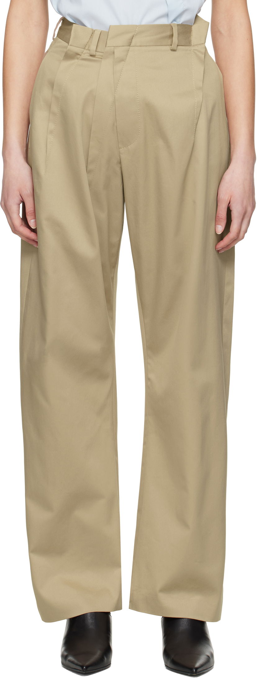 Byxor Maison Margiela MM6 Maison Margiela Cotton Twill Darting Trousers Beige | S52KA0534 M35368