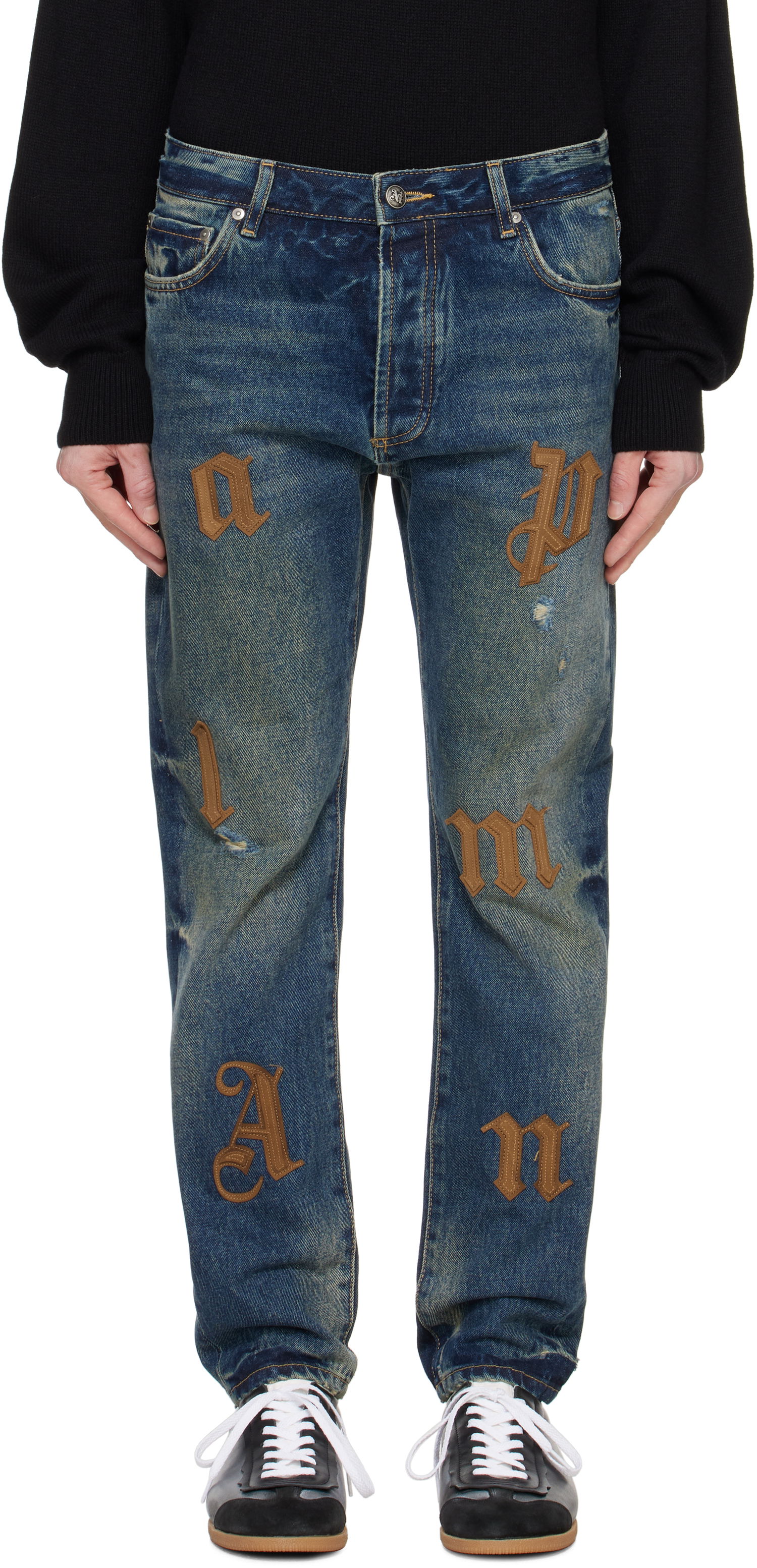 Jeans Palm Angels Logo Patches Jeans Blå | PMYA040F24DEN0014564, 0
