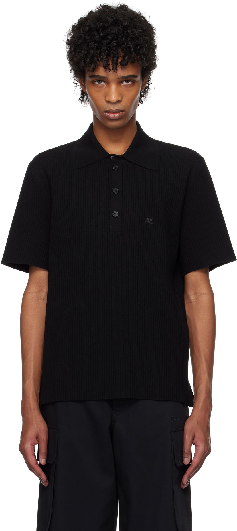 Polotröja Courrèges Courrèges Rib Knit Polo Svart | 125MPO047FI0001