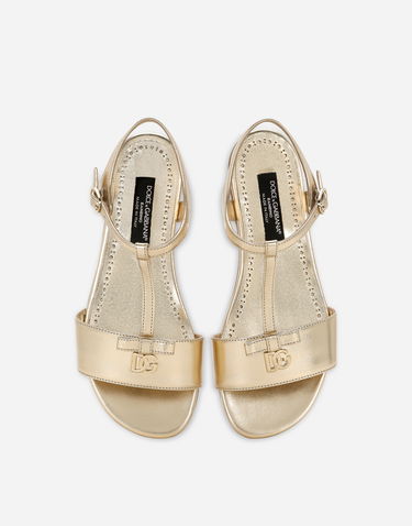 Sneakers och skor Dolce & Gabbana Foiled Leather T-bar Flat Sandals with Buckle Fastening Metallisk | D11155A543987601, 3