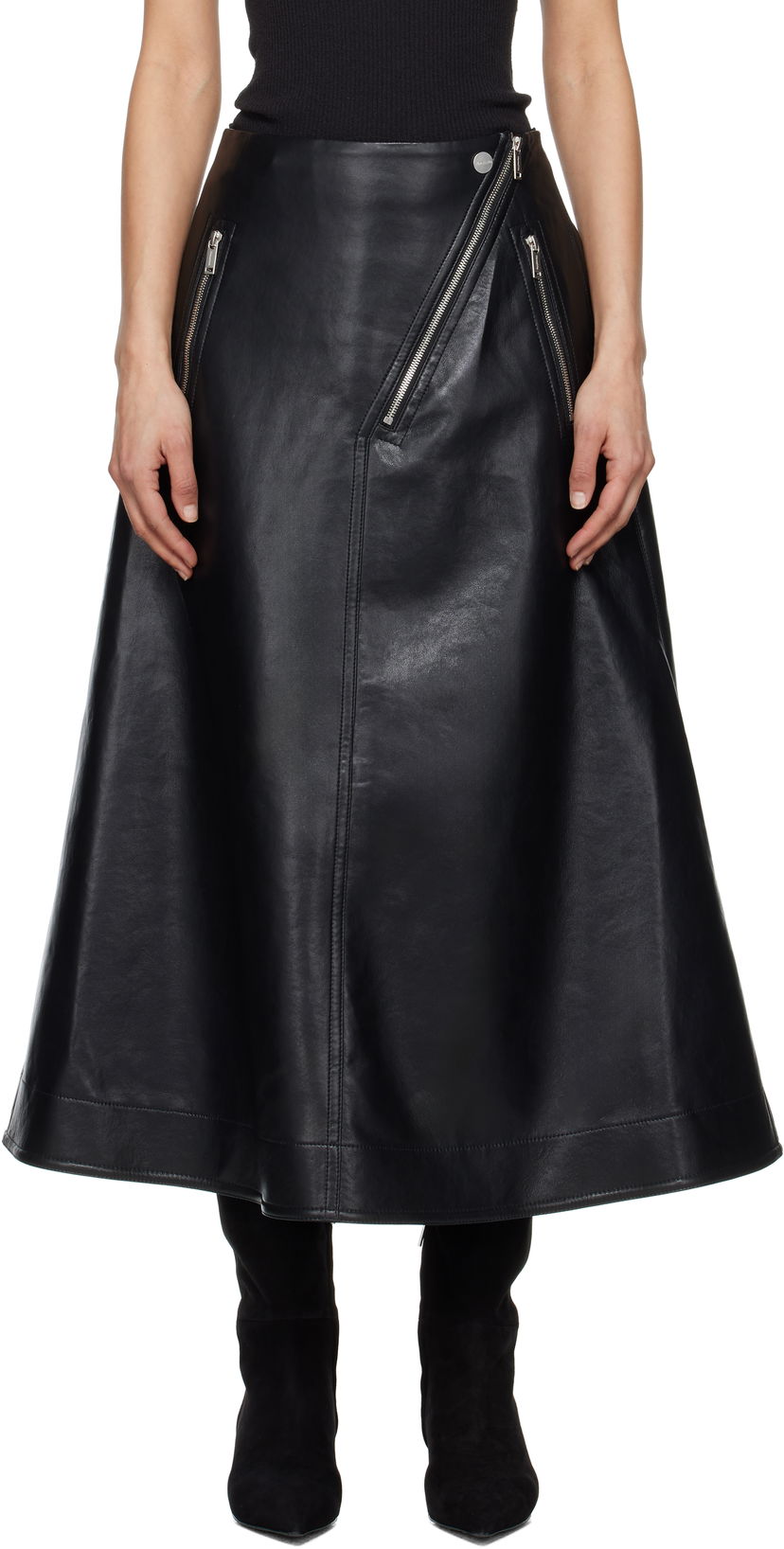 Kjol Nanushka Nanushka Aleka Regenerated Leather Midi Skirt Svart | NW25RSSK13899