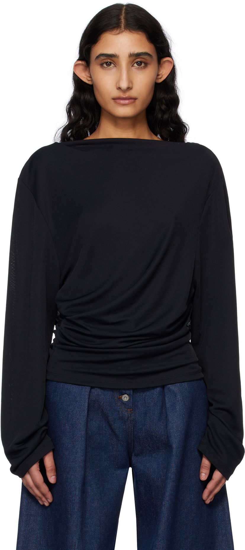 Sweater Jacquemus Jacquemus 'The Croisière' Gathered Long Sleeve Blouse Svart | 25E251TO121-1026