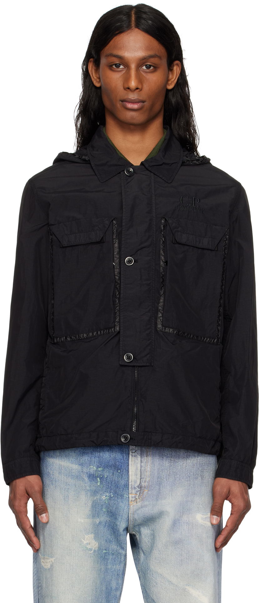 Vindjacka C.P. Company C.P. Company Flatt Nylon Goggle Overshirt Jacket Svart | 18CMOS090A-005991G