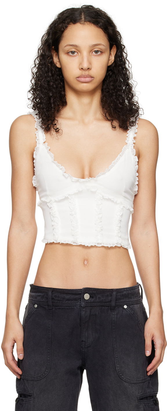 Linne GUIZIO Guizio Soler Ruffle Trim Tank Top Vit | R24115W034