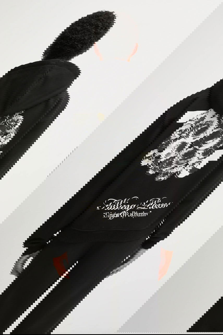 Sweatshirt Filling Pieces Bouquet Zip Hoodie with Print Svart | 422533501122, 0