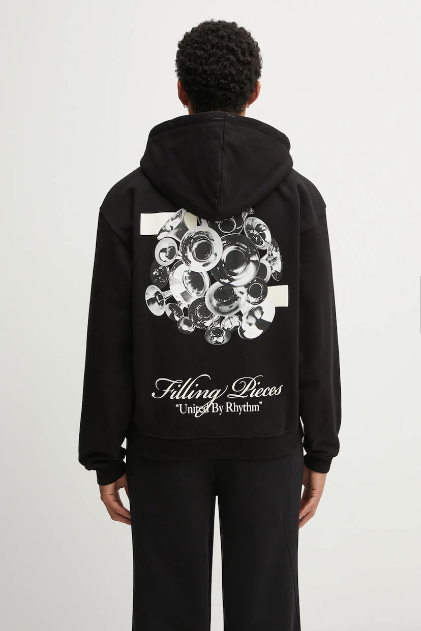 Sweatshirt Filling Pieces Bouquet Zip Hoodie with Print Svart | 422533501122