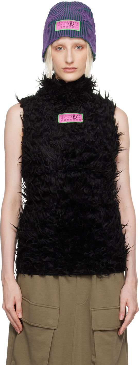 Sweater Maison Margiela MM6 Black Logo Patch Faux-Fur Turtleneck Svart | S62NL0049 S24413