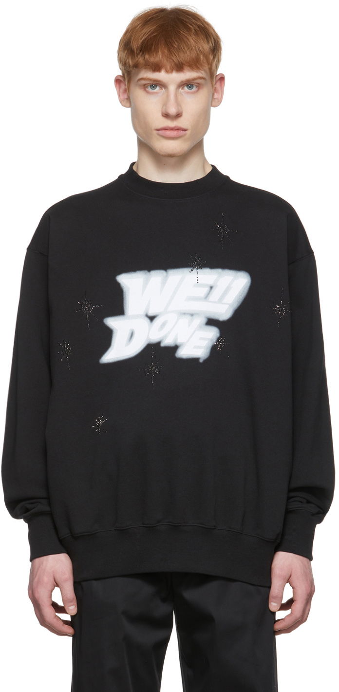 Sweatshirt We11done We11done Cotton Sweatshirt with Stars Print Svart | WD-TS1-22-663-U-BK