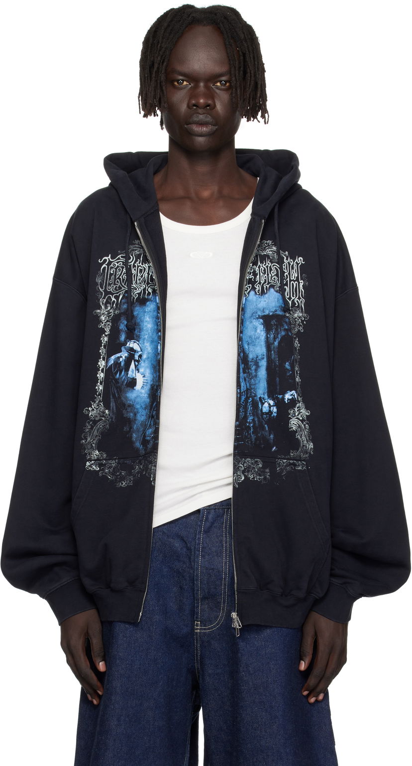 Sweatshirt VETEMENTS VETEMENTS Cradle of Filth Oversized Zip-Up Hoodie Svart | UCF76ZU800B
