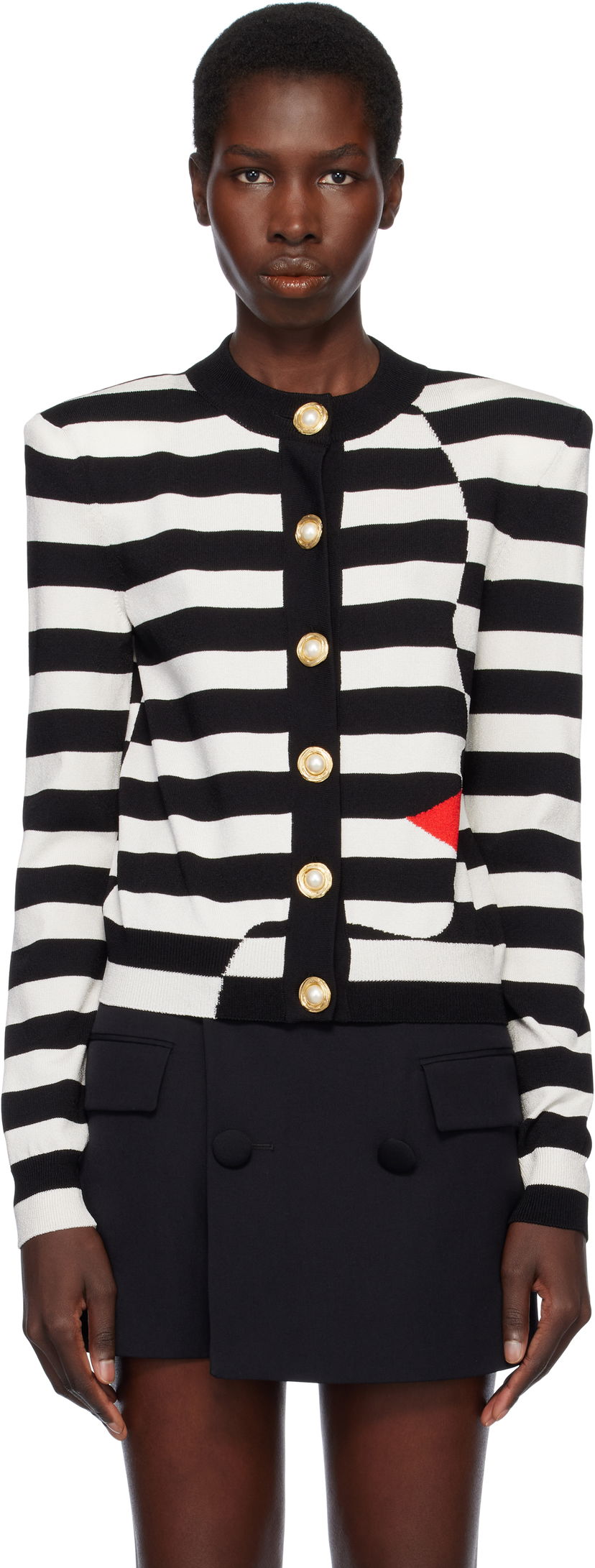 Sweater Balmain Balmain Knit Striped Cardigan with Face Design Vit | EF0KL133KI32