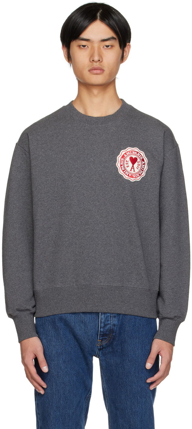 Sweatshirt AMI Patch Sweatshirt Grå | USW011.739, 0